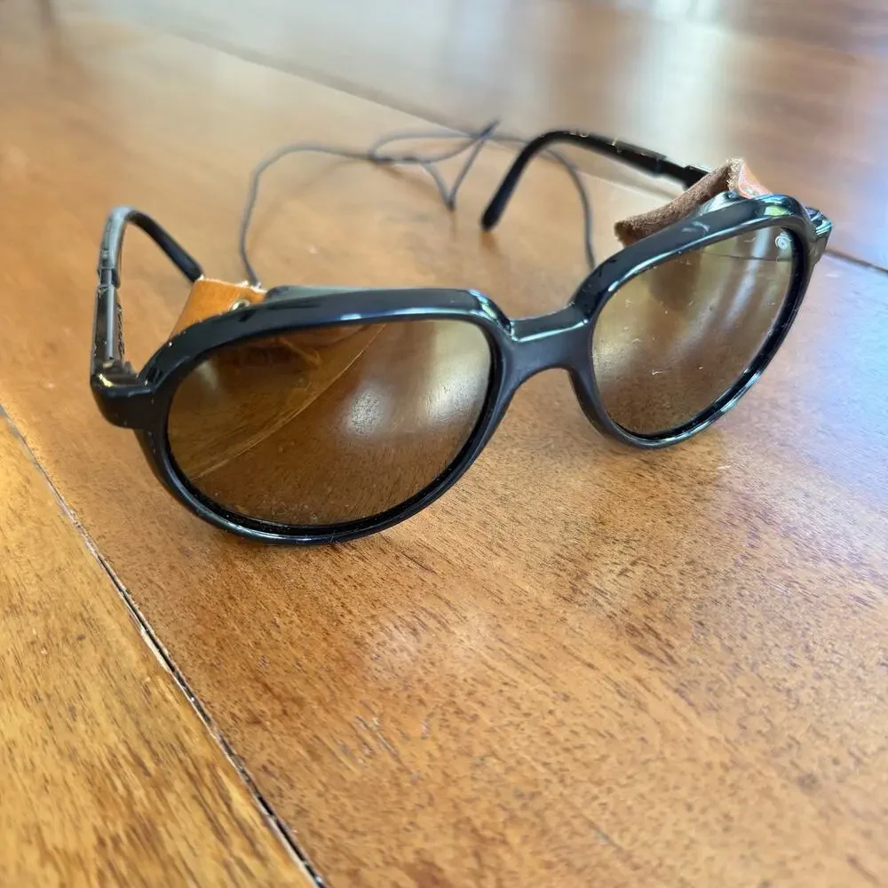 Vintage‎ Bolle Crevasse Black Sunglasses Leather Shields 09100014 Made in France